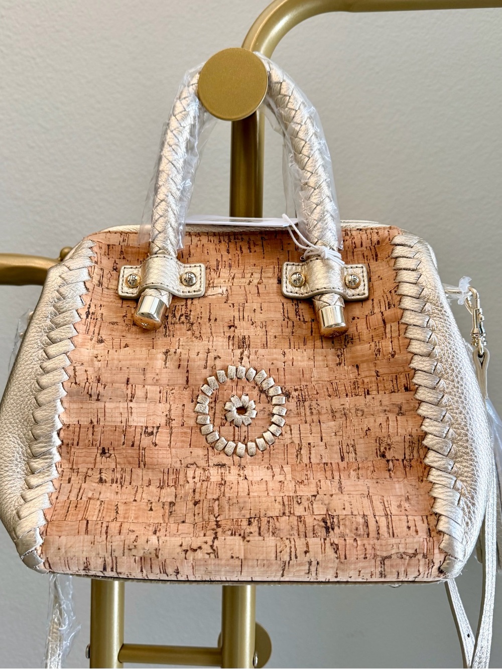 Jack Rogers Gold Trimmed Cork Satchel